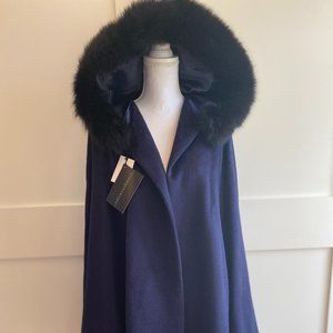 New Hooded Sofia Cashmere Cape with Fox Trim
